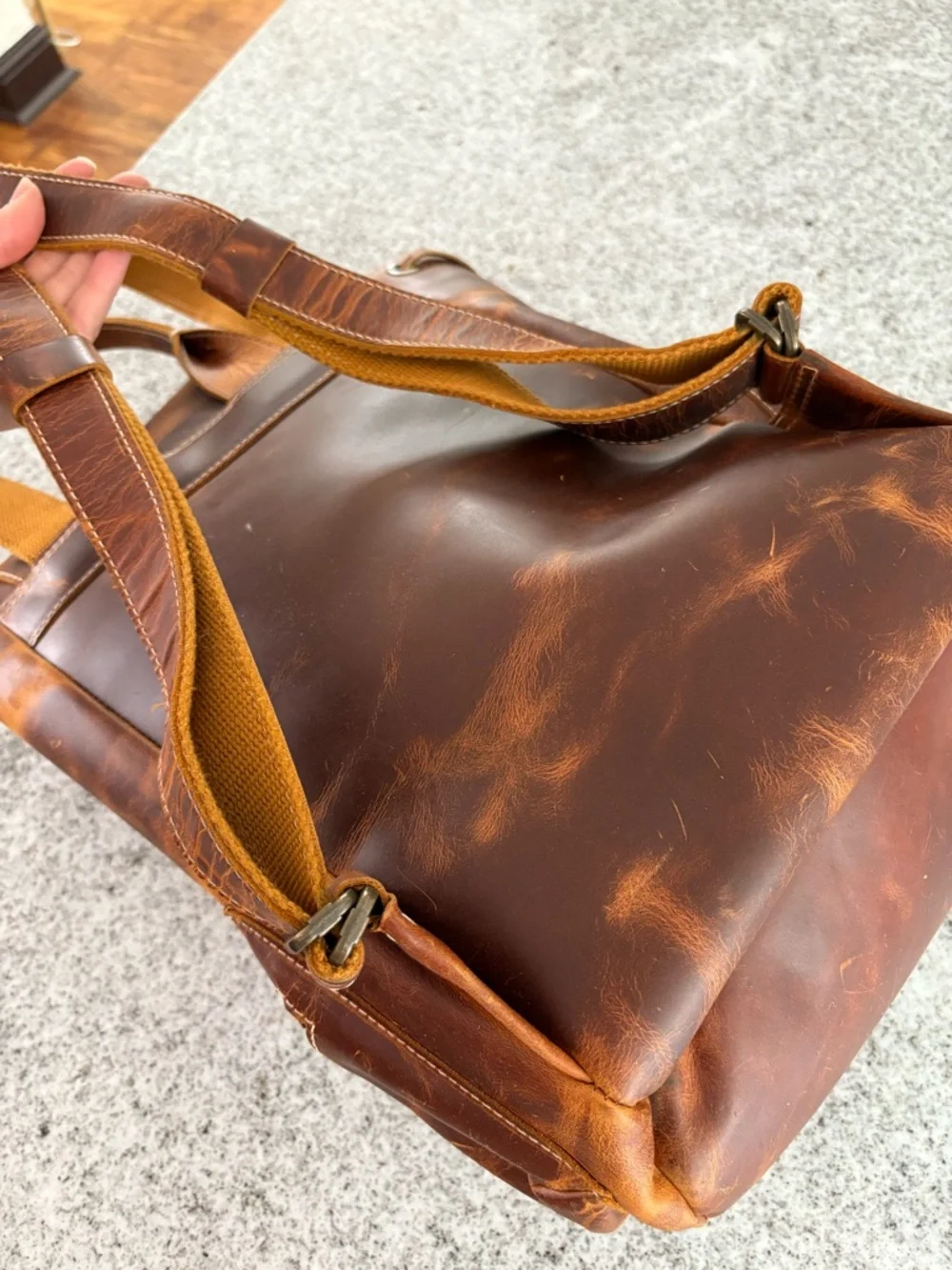 Mega Gear Valley backpack cowhide leather laptop bag handcrafted distressed